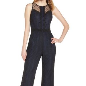 Harlyn Illusion Neck Lace Lined Flare Jumpsuit NWT